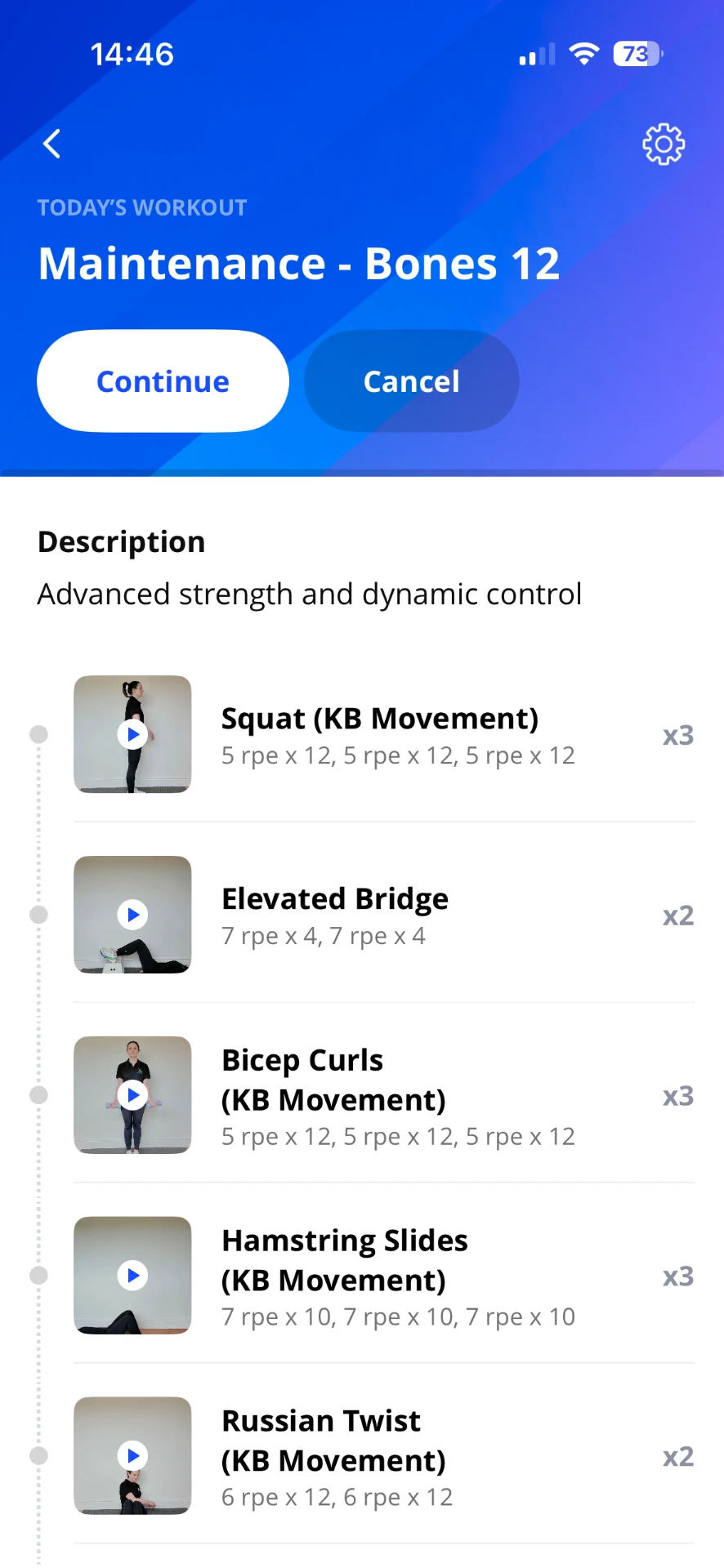 A KB Movement strength workout shown in the Everfit app